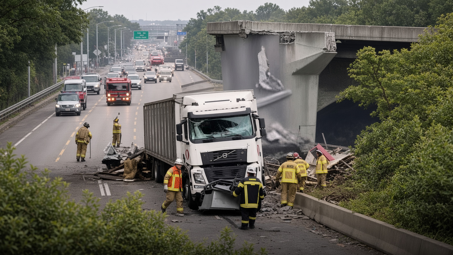 truck overpass collision